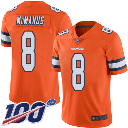Men Denver Broncos 8 Brandon McManus Limited Orange Rush Vapor Untouchable 100th Season Football NFL Jersey
